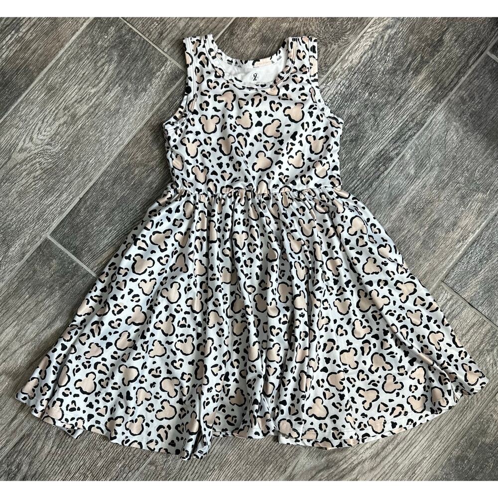 Girls Mickey Mouse Pattern Boutique Dress Size 3/4T White Leopard